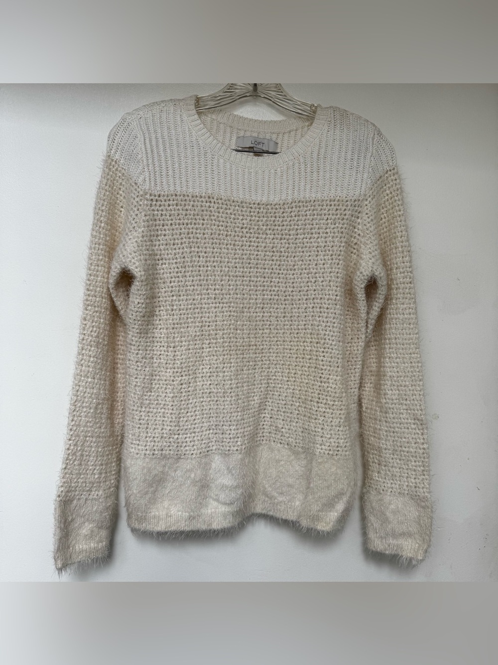LOFT Cream Cozy Textured Crewneck Sweater